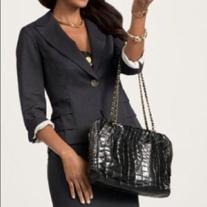 Cabi #230 Bossy Blazer Charcoal Gray Peplum Ruffle Layered Hem Collared Jacket 4